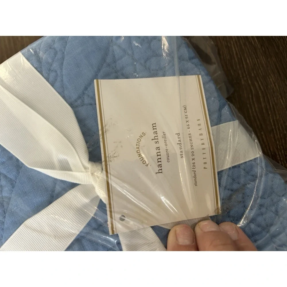 Pottery Barn Hanna Cotton Linen Quilted Standard‎ Sham Blue NWT